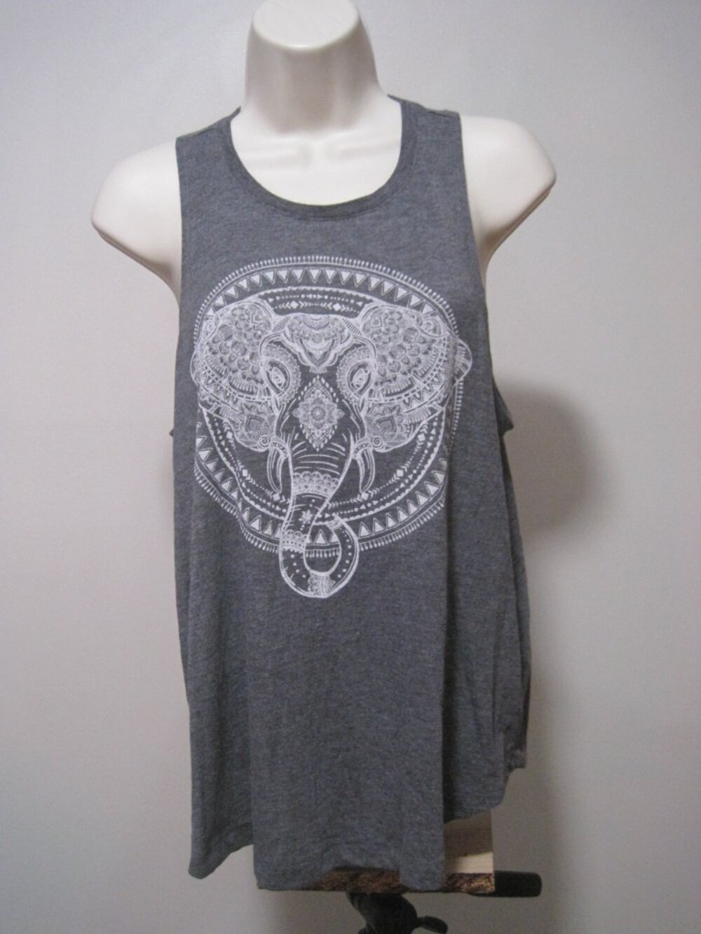 Peaceful Warrior Women Tank Top Size Large Yoga Workout Mandala Elephant Graphic